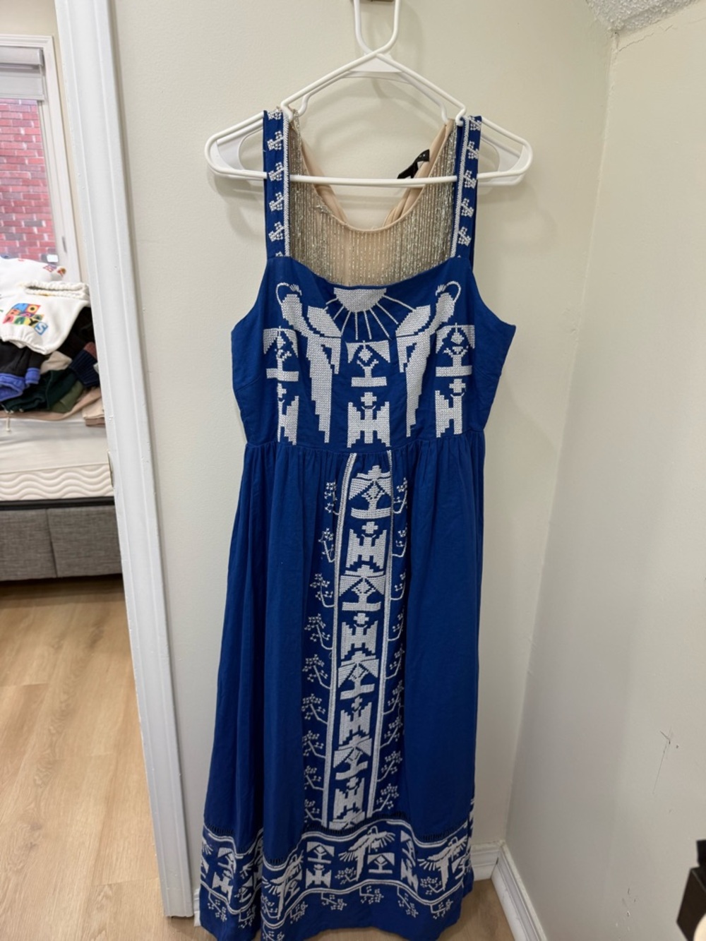FARM Rio Royal Blue Maxi Dress with White Embroidery